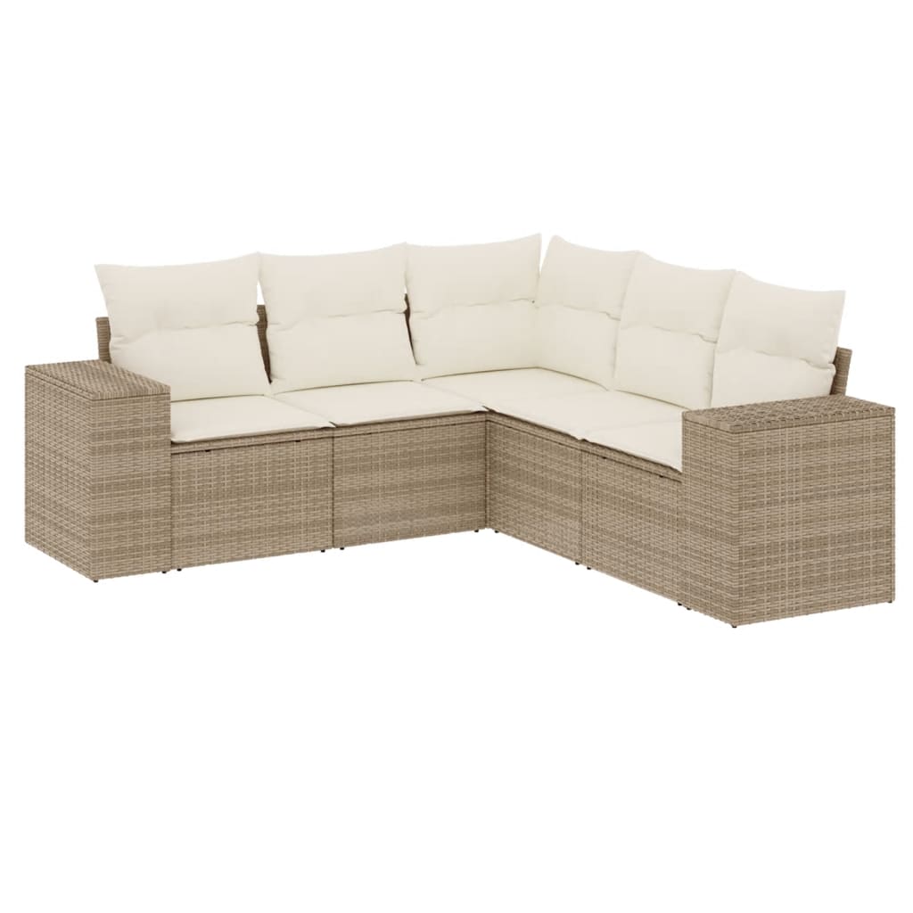 Set Divano da Giardino 5 pz con Cuscini Beige in Polyrattan - homemem39
