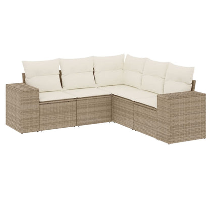 Set Divano da Giardino 5 pz con Cuscini Beige in Polyrattan - homemem39