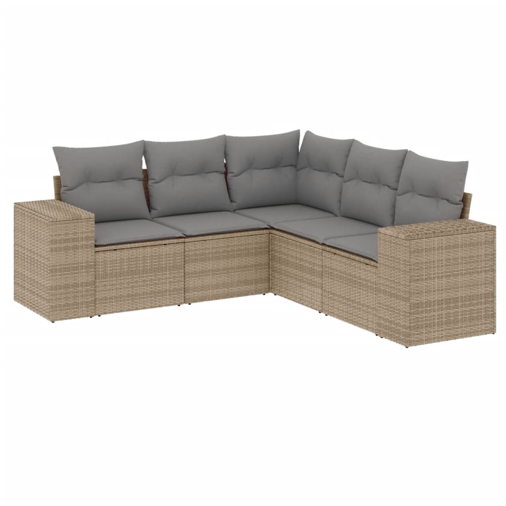 Set Divano da Giardino 5 pz con Cuscini Beige in Polyrattan - homemem39