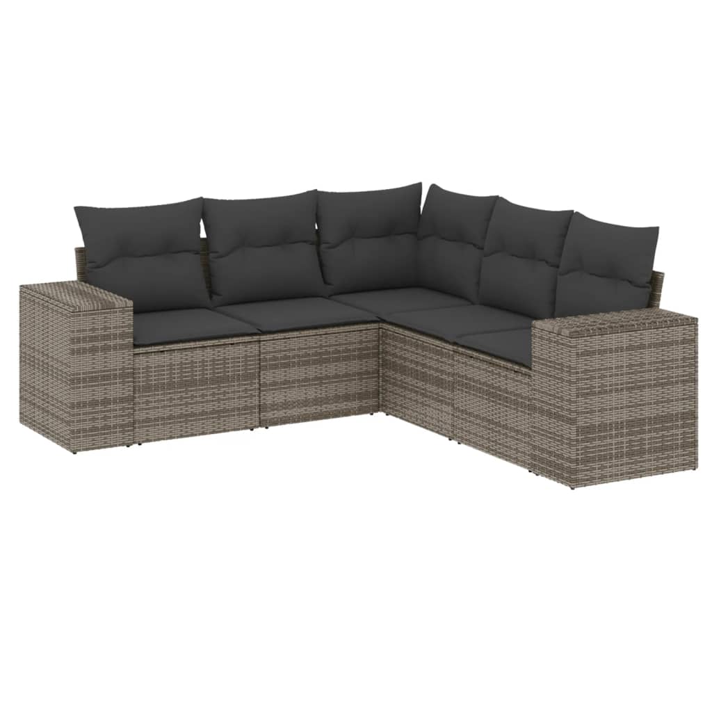Set Divano da Giardino 5 pz con Cuscini Grigio in Polyrattan - homemem39