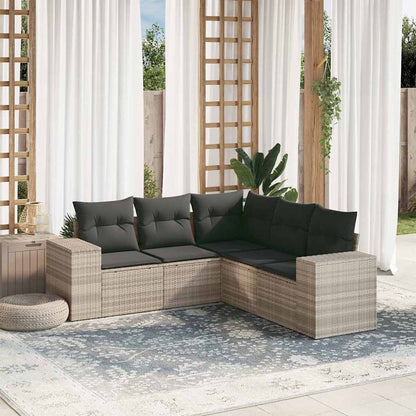 Set Divano da Giardino 5pz con Cuscini Grigio Chiaro Polyrattan - homemem39