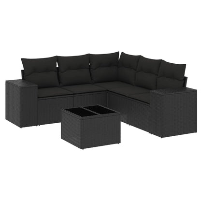 Set Divano da Giardino 6 pz con Cuscini Nero in Polyrattan - homemem39