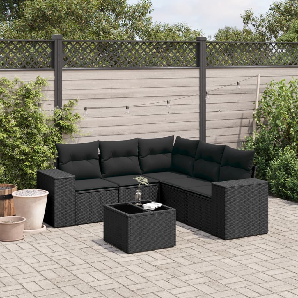 Set Divano da Giardino 6 pz con Cuscini Nero in Polyrattan - homemem39
