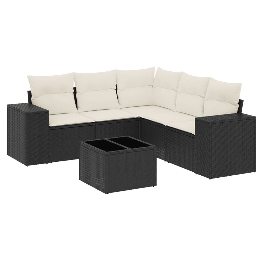 Set Divano da Giardino 6 pz con Cuscini Nero in Polyrattan - homemem39