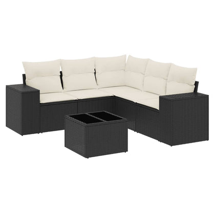 Set Divano da Giardino 6 pz con Cuscini Nero in Polyrattan - homemem39