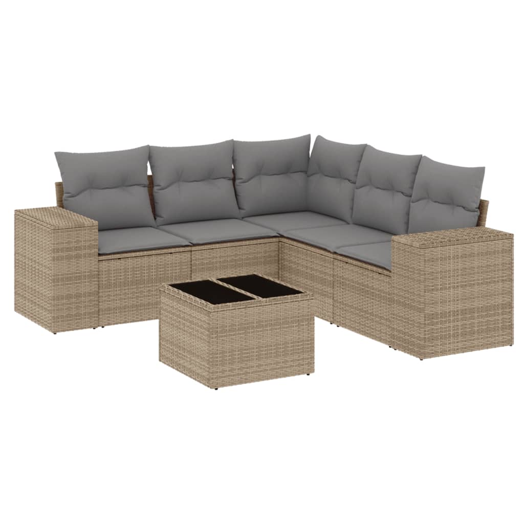 Set Divano da Giardino 6 pz con Cuscini Beige in Polyrattan - homemem39