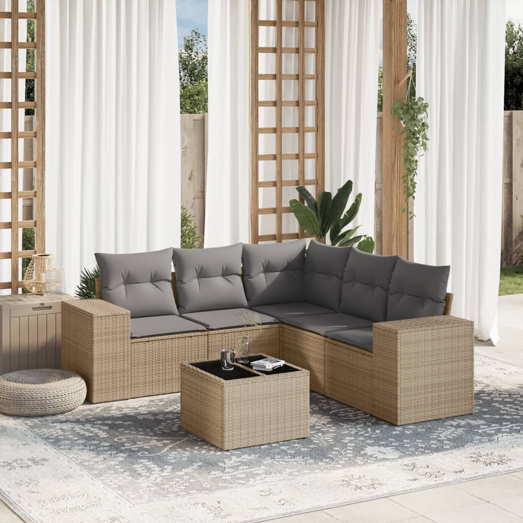Set Divano da Giardino 6 pz con Cuscini Beige in Polyrattan - homemem39