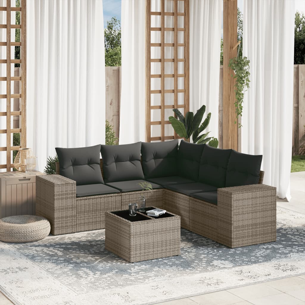 Set Divano da Giardino 6 pz con Cuscini Grigio in Polyrattan - homemem39