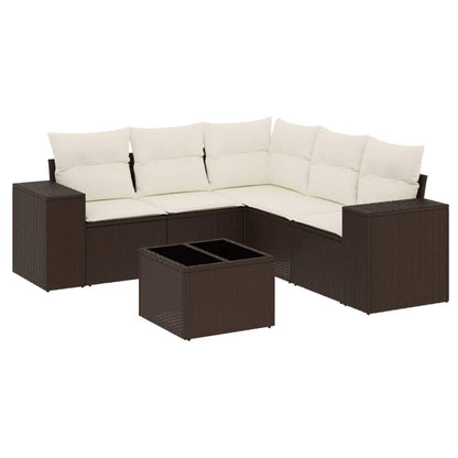 Set Divano da Giardino 6 pz con Cuscini Marrone in Polyrattan - homemem39