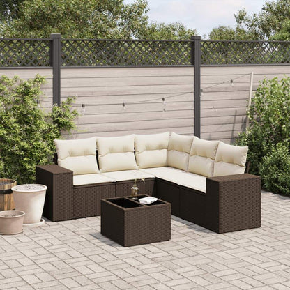 Set Divano da Giardino 6 pz con Cuscini Marrone in Polyrattan - homemem39