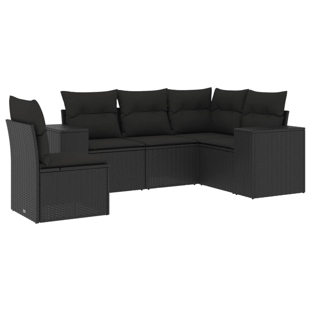 Set Divani da Giardino 5 pz con Cuscini in Polyrattan Nero - homemem39