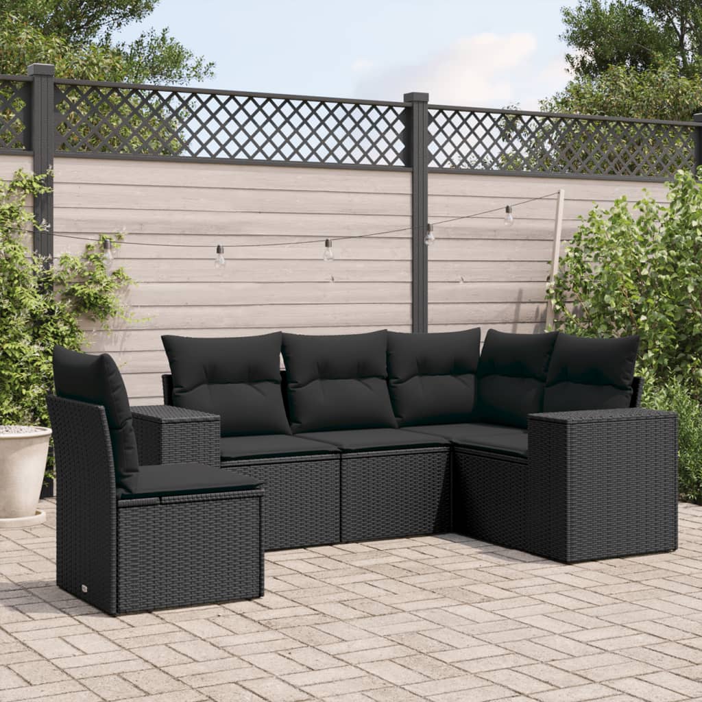 Set Divani da Giardino 5 pz con Cuscini in Polyrattan Nero - homemem39