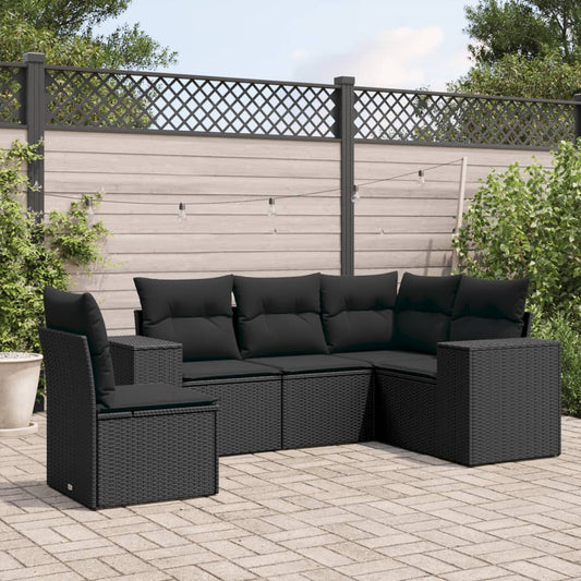 Set Divani da Giardino 5 pz con Cuscini in Polyrattan Nero - homemem39