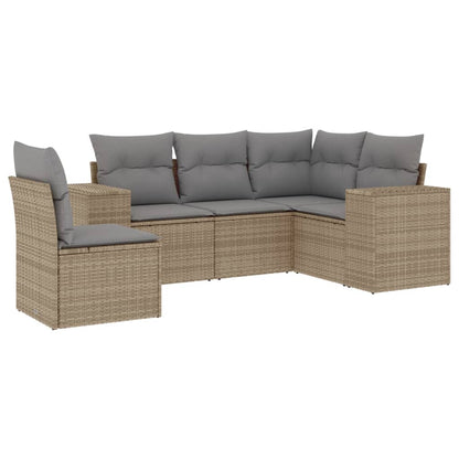 Set Divano da Giardino 5 pz con Cuscini Beige in Polyrattan - homemem39