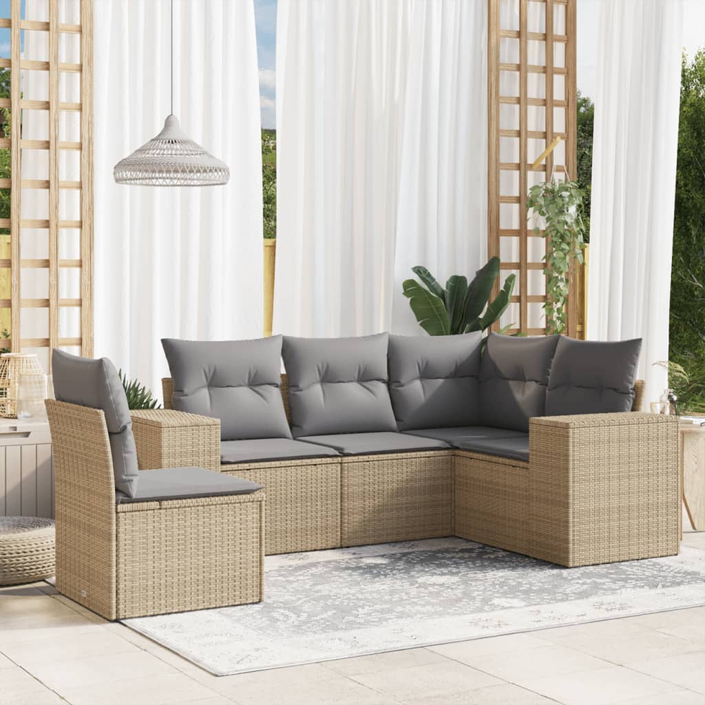 Set Divano da Giardino 5 pz con Cuscini Beige in Polyrattan - homemem39