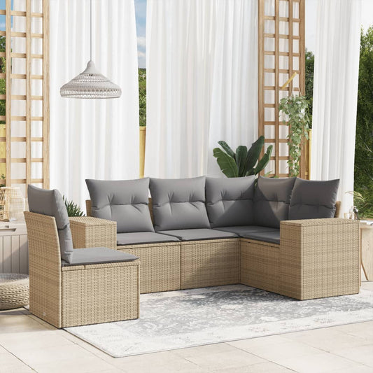 Set Divano da Giardino 5 pz con Cuscini Beige in Polyrattan - homemem39