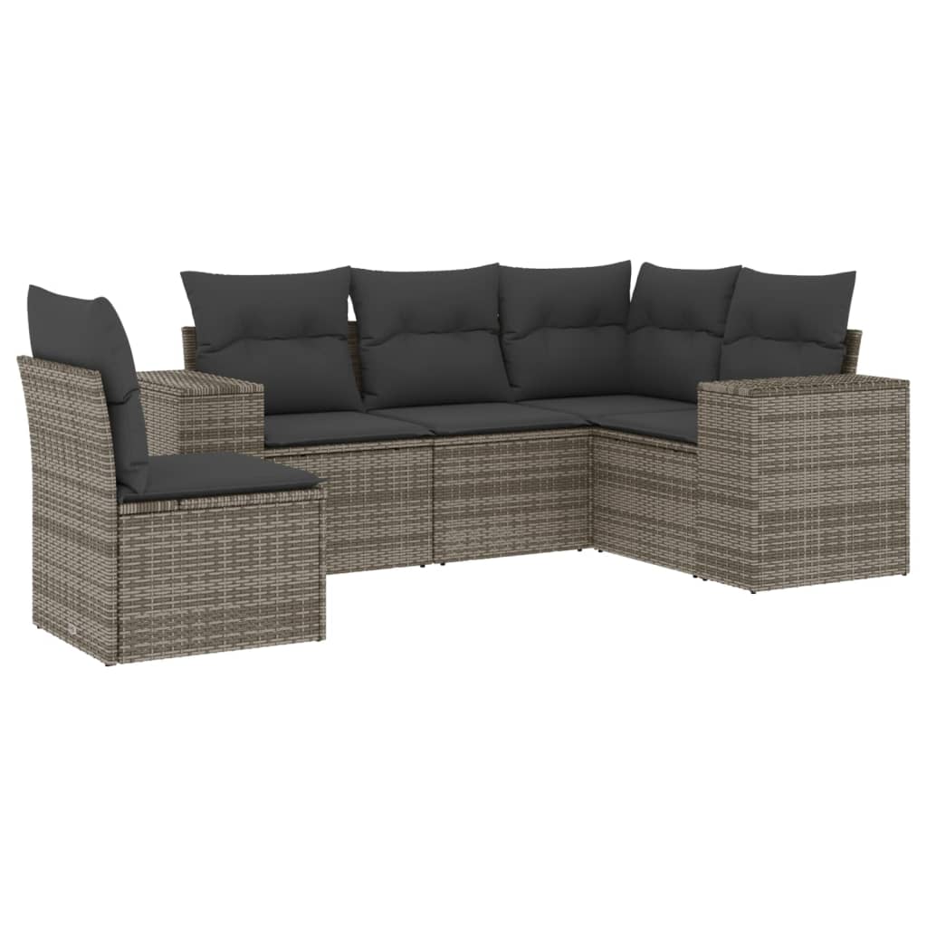 Set Divano da Giardino 5 pz con Cuscini Grigio in Polyrattan - homemem39