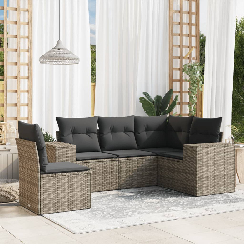 Set Divano da Giardino 5 pz con Cuscini Grigio in Polyrattan - homemem39