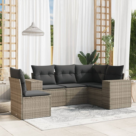 Set Divano da Giardino 5 pz con Cuscini Grigio in Polyrattan - homemem39