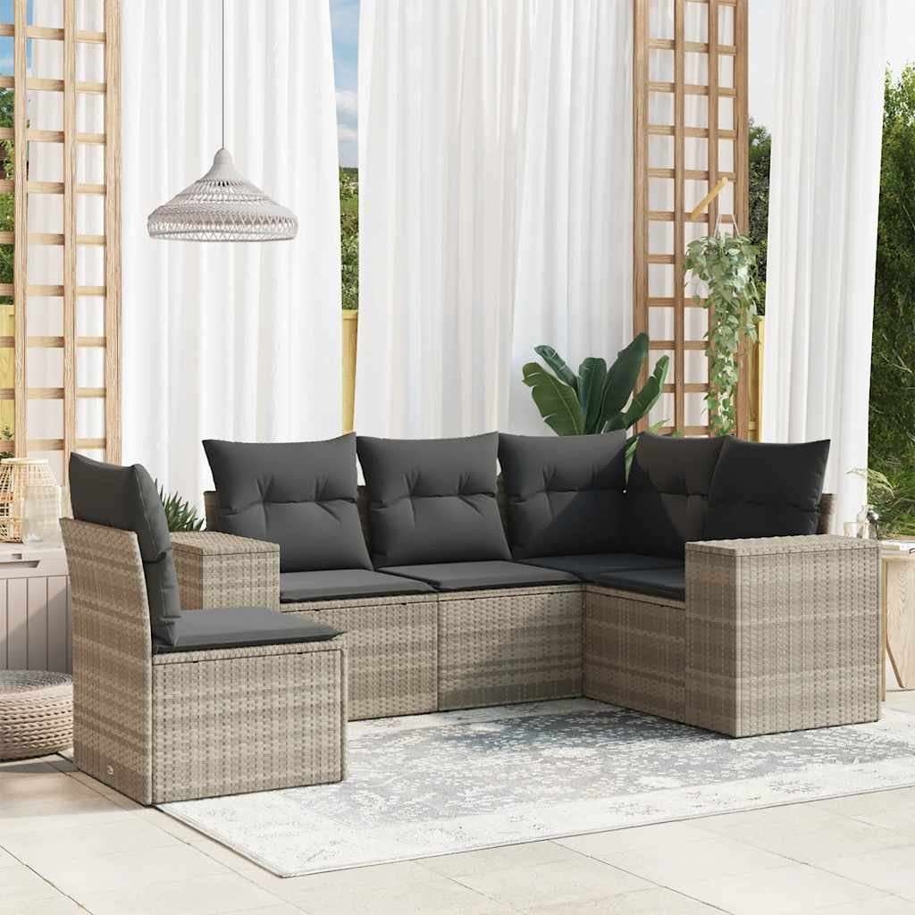 Set Divano da Giardino 5pz con Cuscini Grigio Chiaro Polyrattan - homemem39