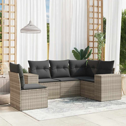 Set Divano da Giardino 5pz con Cuscini Grigio Chiaro Polyrattan - homemem39