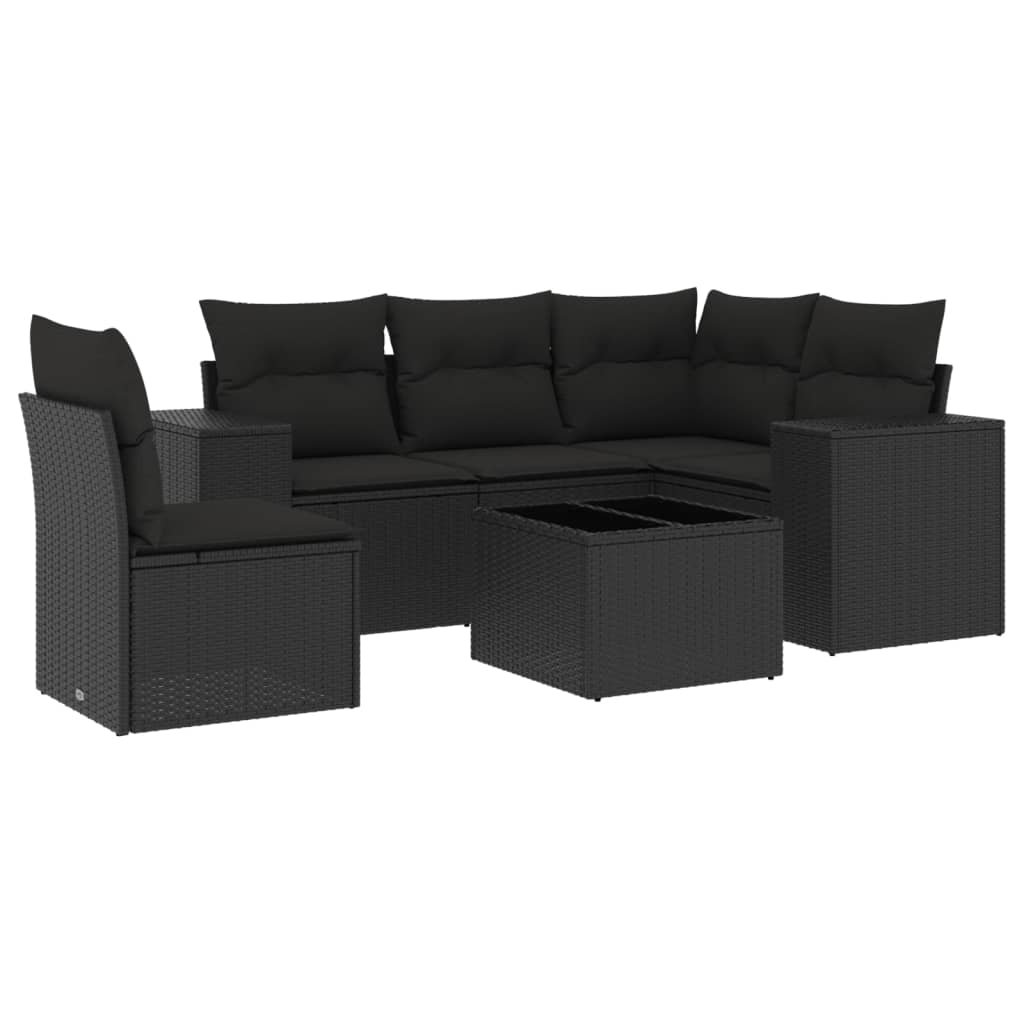 Set Divano da Giardino 6 pz con Cuscini Nero in Polyrattan - homemem39