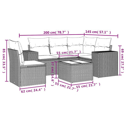 Set Divano da Giardino 6 pz con Cuscini Nero in Polyrattan | homemem39