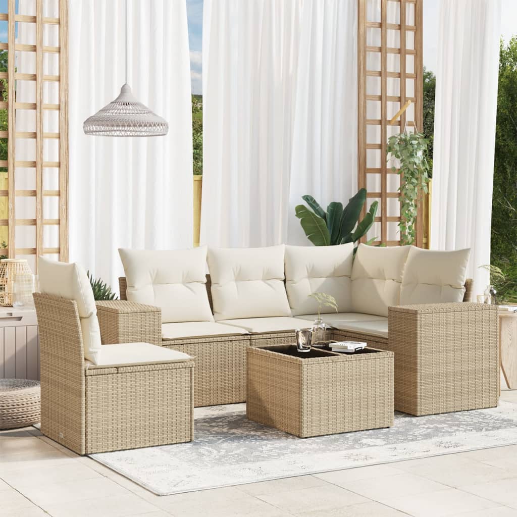 Set Divano da Giardino 6 pz con Cuscini Beige in Polyrattan - homemem39