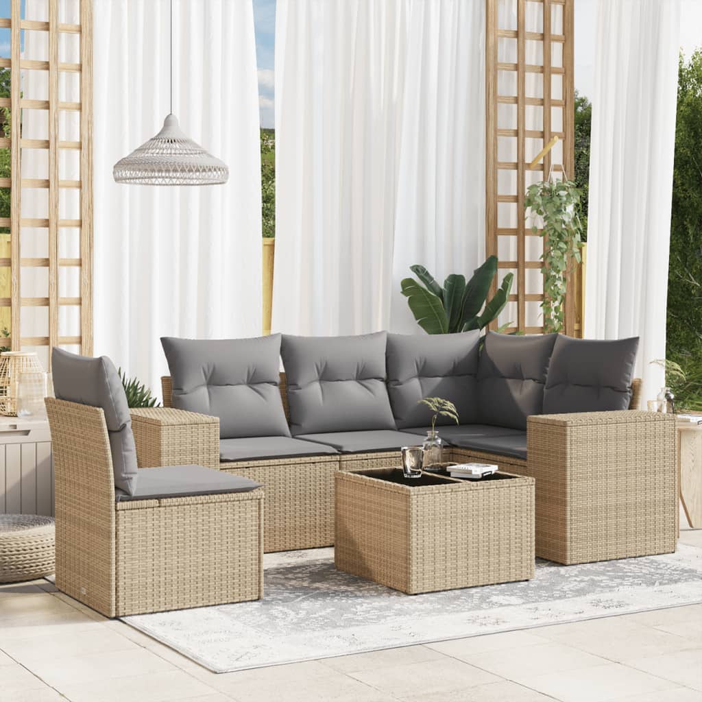Set Divano da Giardino 6 pz con Cuscini Beige in Polyrattan - homemem39