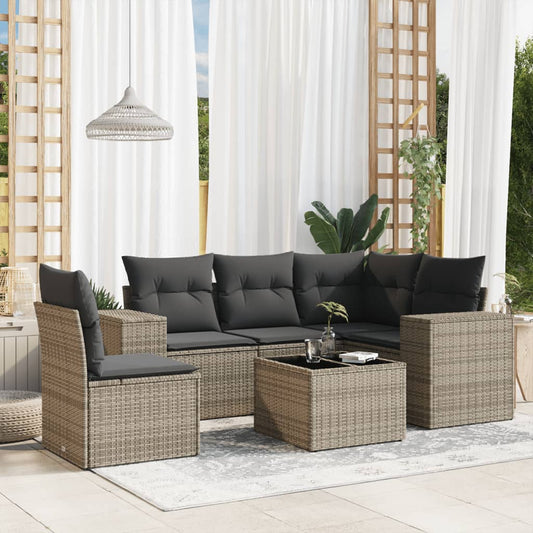 Set Divano da Giardino 6 pz con Cuscini Grigio in Polyrattan - homemem39