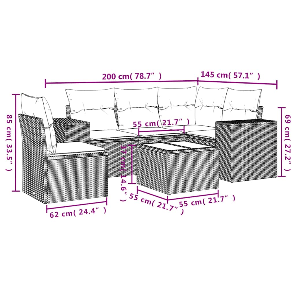 Set Divano da Giardino 6pz con Cuscini Grigio Chiaro Polyrattan - homemem39