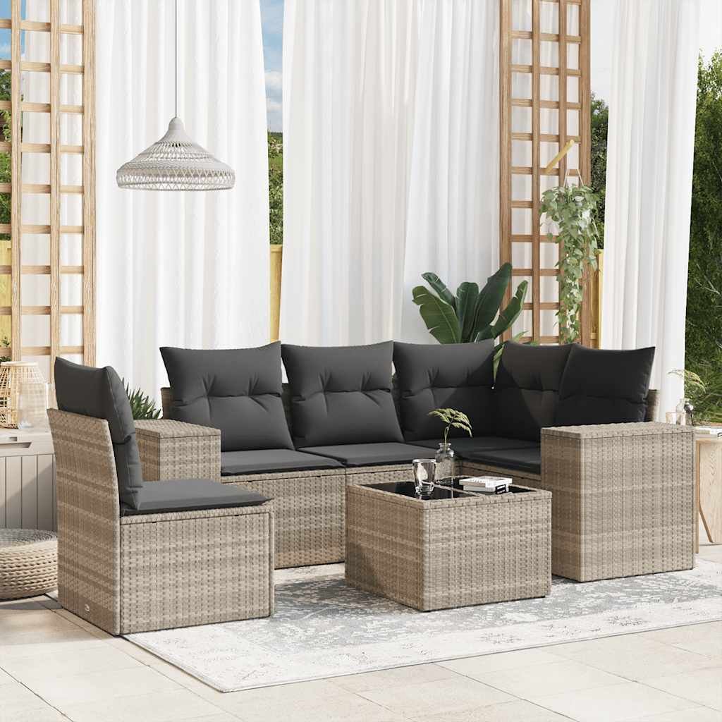 Set Divano da Giardino 6pz con Cuscini Grigio Chiaro Polyrattan - homemem39