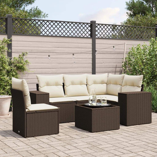 Set Divano da Giardino 6 pz con Cuscini Marrone in Polyrattan - homemem39