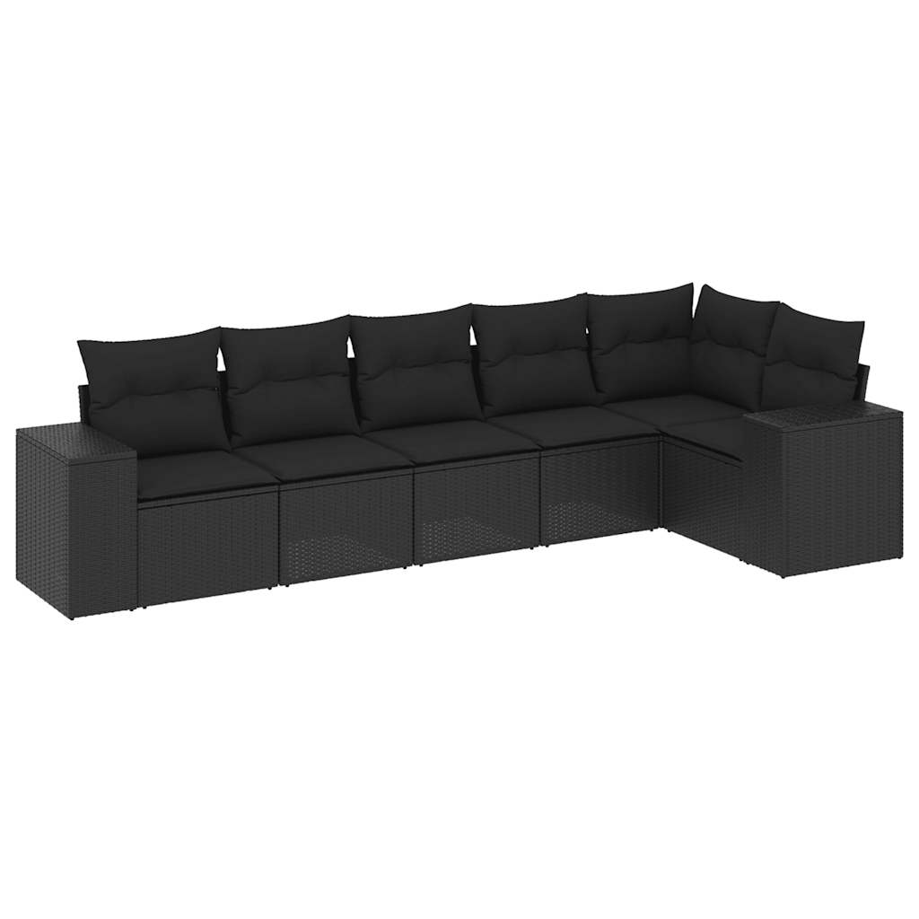 Set Divano da Giardino 6 pz con Cuscini Nero in Polyrattan - homemem39