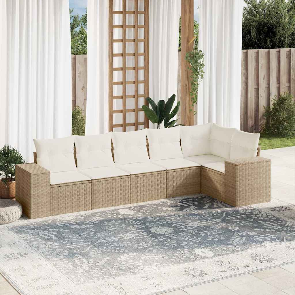 Set Divano da Giardino 6 pz con Cuscini Beige in Polyrattan - homemem39