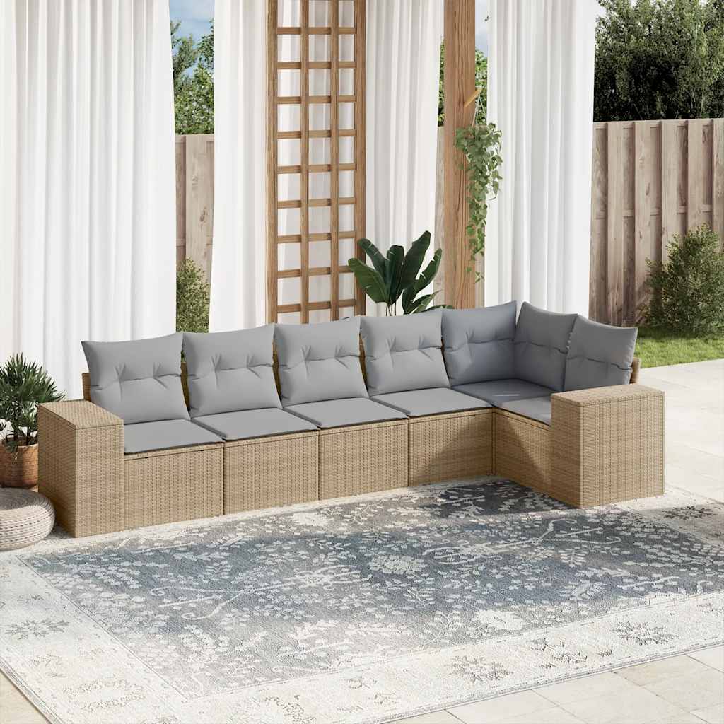 Set Divano da Giardino 6 pz con Cuscini Beige in Polyrattan - homemem39