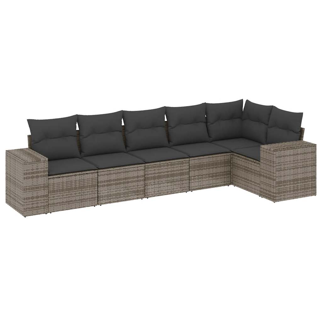 Set Divano da Giardino 6 pz con Cuscini Grigio in Polyrattan - homemem39