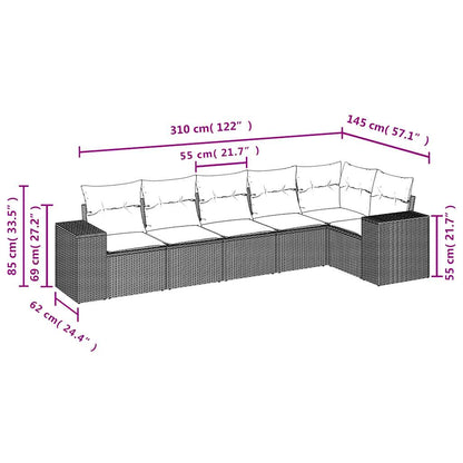 Set Divano da Giardino 6 pz con Cuscini Grigio in Polyrattan - homemem39