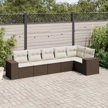 Set Divano da Giardino 6 pz con Cuscini Marrone in Polyrattan - homemem39