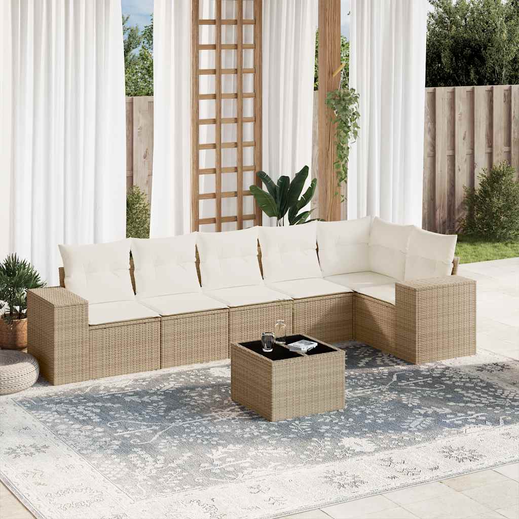 Set Divani da Giardino 7 pz con Cuscini Beige in Polyrattan - homemem39