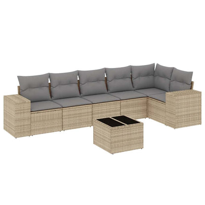 Set Divani da Giardino 7 pz con Cuscini Beige in Polyrattan - homemem39