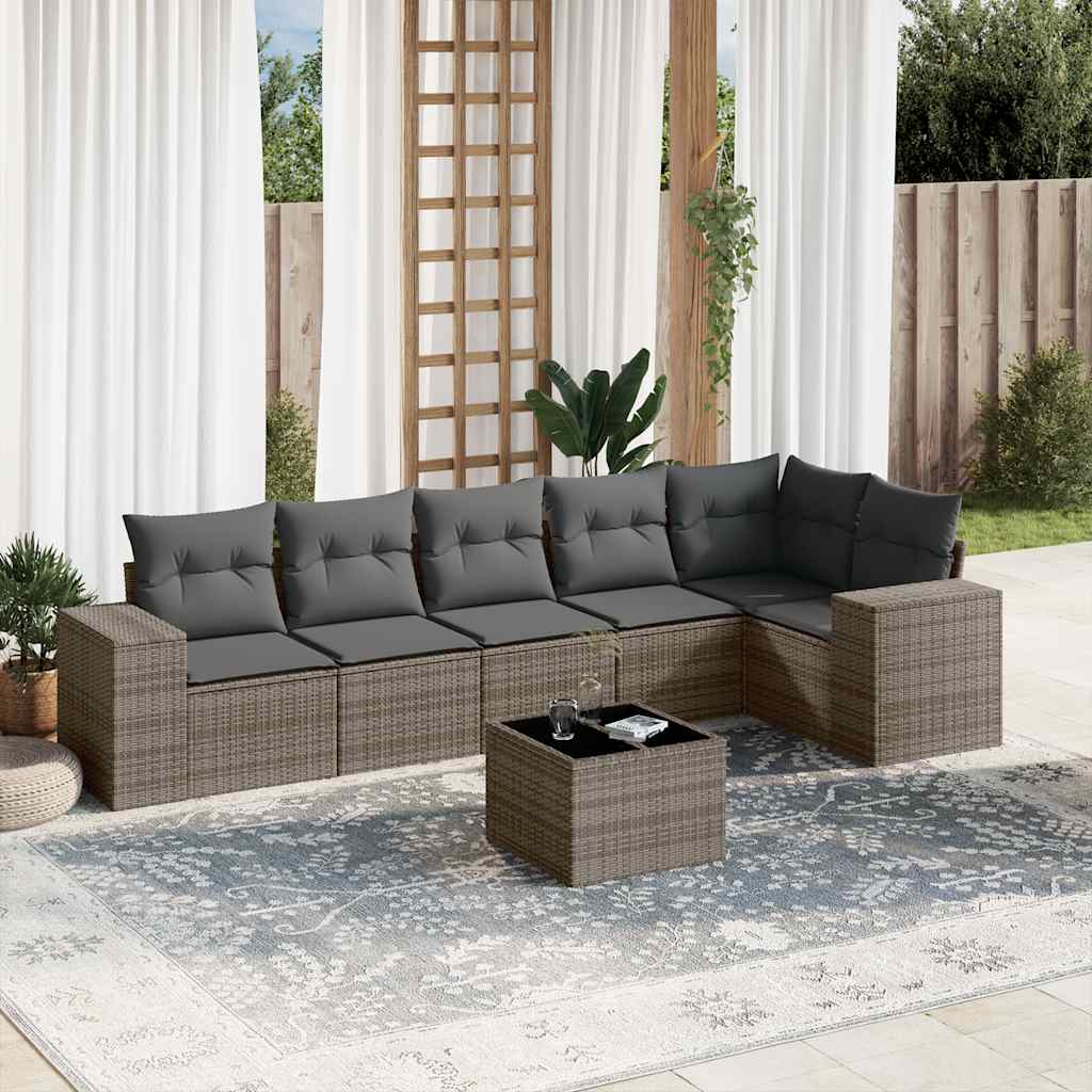 Set Divani da Giardino 7 pz con Cuscini Grigio in Polyrattan - homemem39