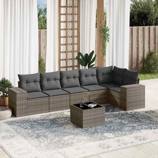Set Divani da Giardino 7 pz con Cuscini Grigio in Polyrattan - homemem39