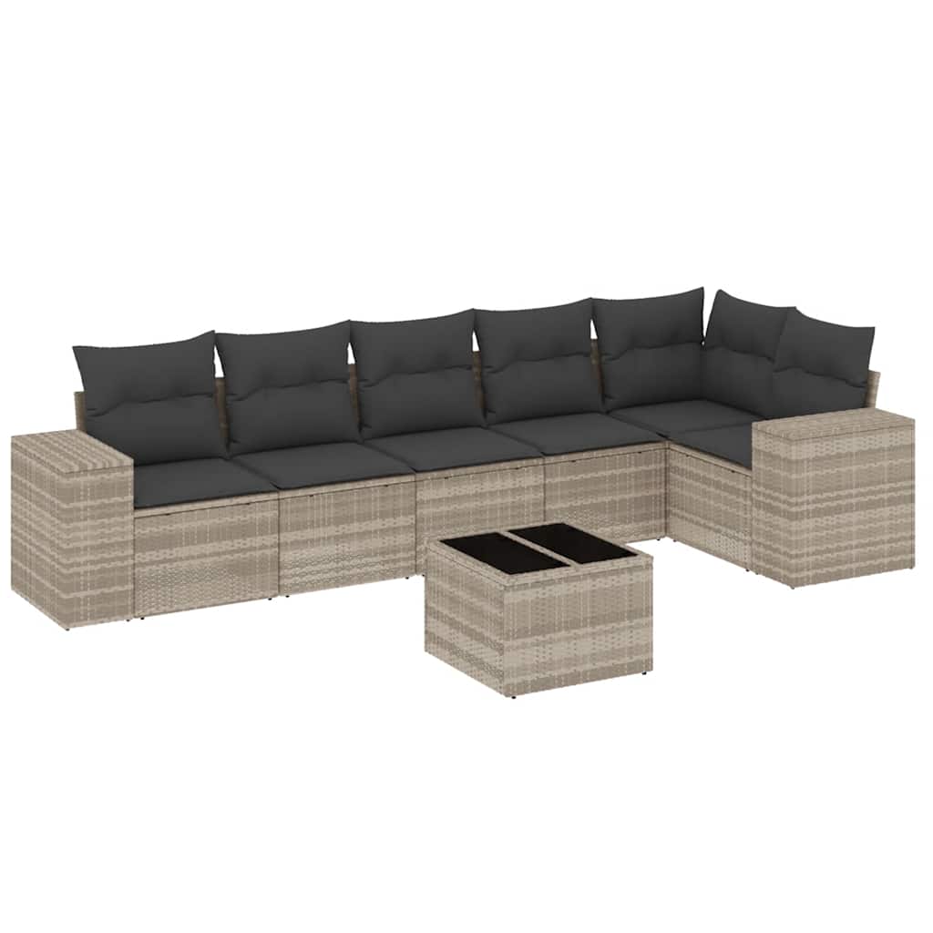 Set Divani da Giardino 7pz con Cuscini Grigio Chiaro Polyrattan - homemem39