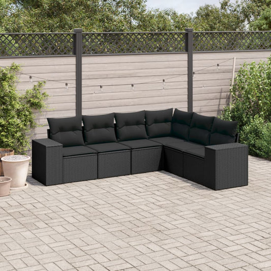 Set Divano da Giardino 6 pz con Cuscini Nero in Polyrattan - homemem39