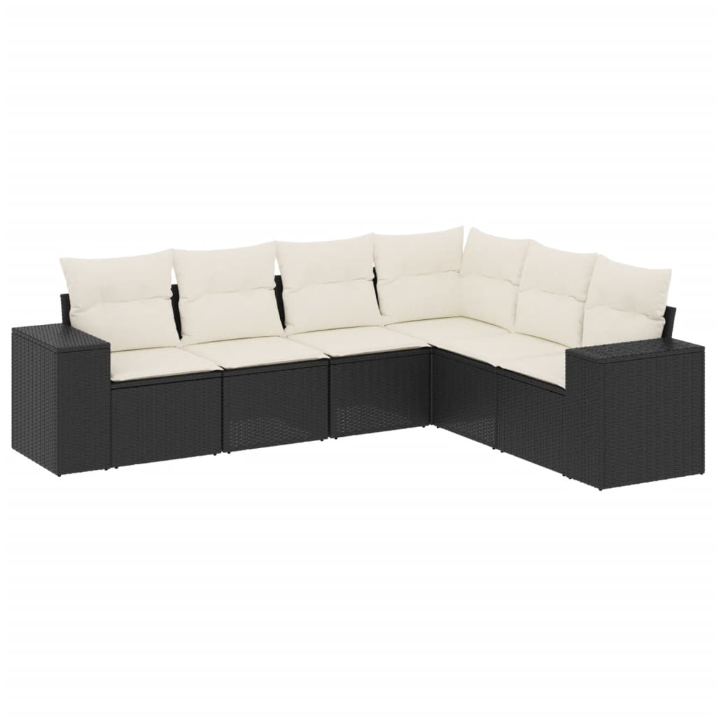 Set Divano da Giardino 6 pz con Cuscini Nero in Polyrattan - homemem39