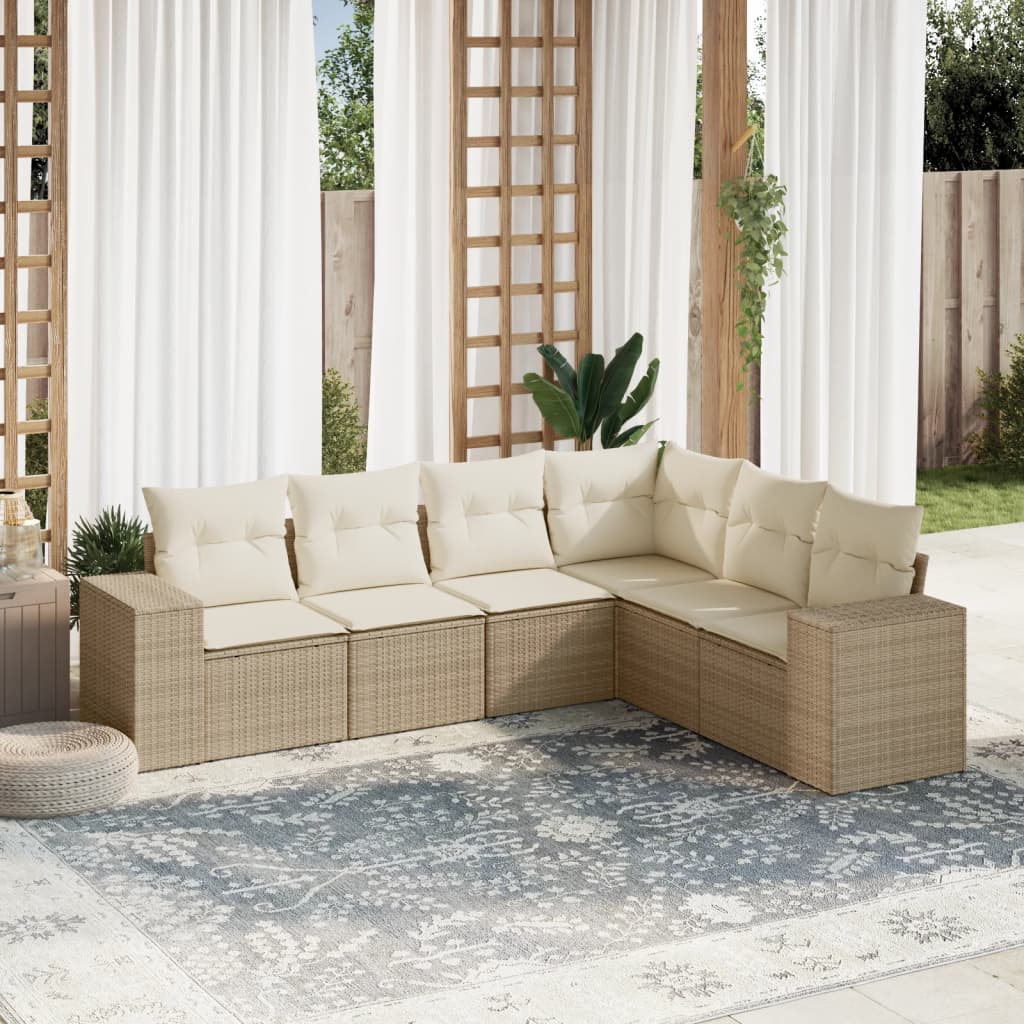 Set Divano da Giardino 6 pz con Cuscini Beige in Polyrattan - homemem39
