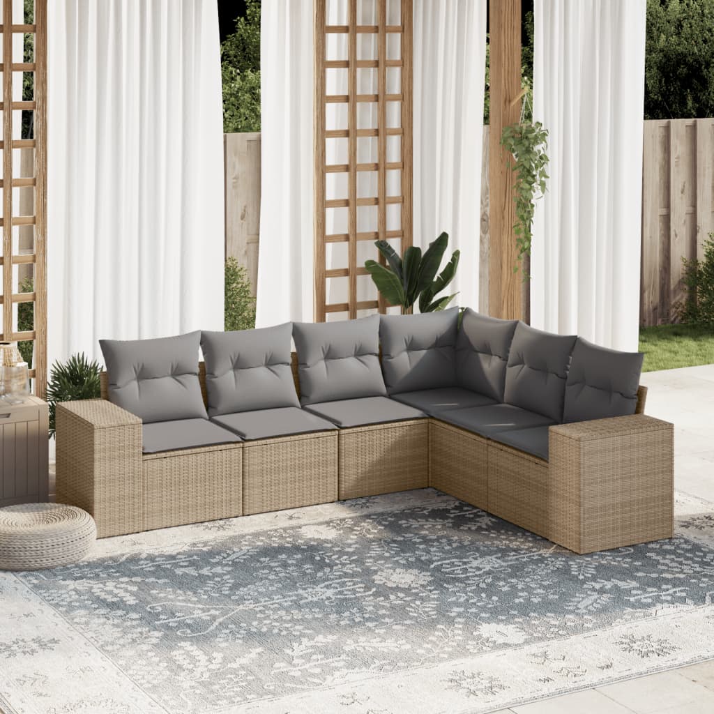 Set Divano da Giardino 6 pz con Cuscini Beige in Polyrattan - homemem39