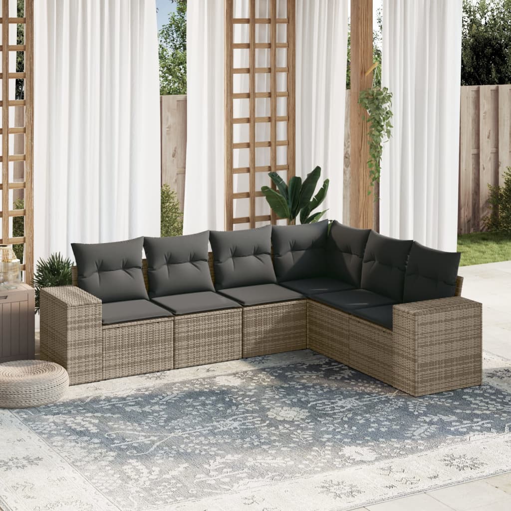 Set Divano da Giardino 6 pz con Cuscini Grigio in Polyrattan - homemem39