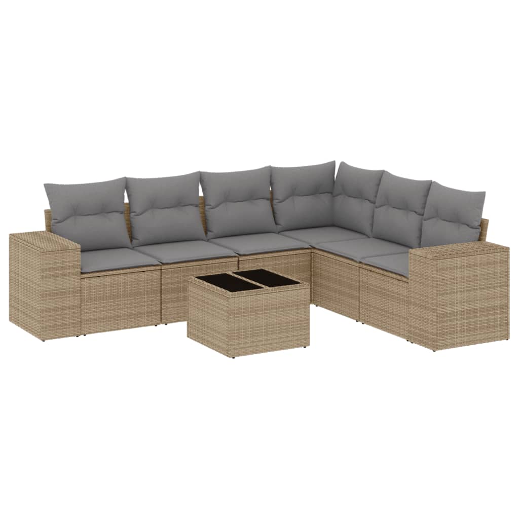 Set Divani da Giardino 7 pz con Cuscini Beige in Polyrattan - homemem39